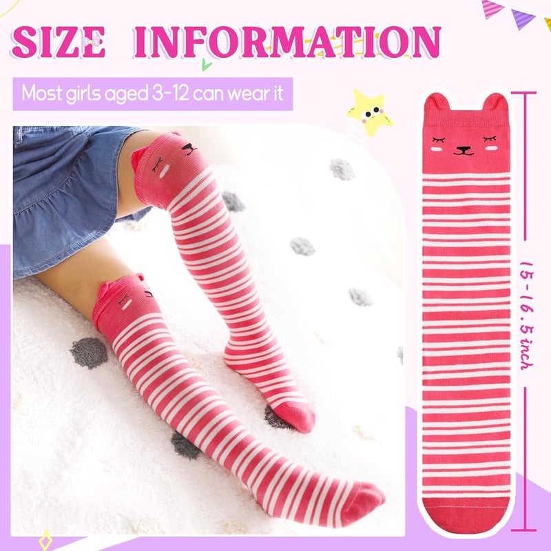 Eocom Girls Knee High Socks Kids Crazy Fun Gift Silly Tall Boot Cute Animal Cotton Long Socks 6 Pairs - Image 5